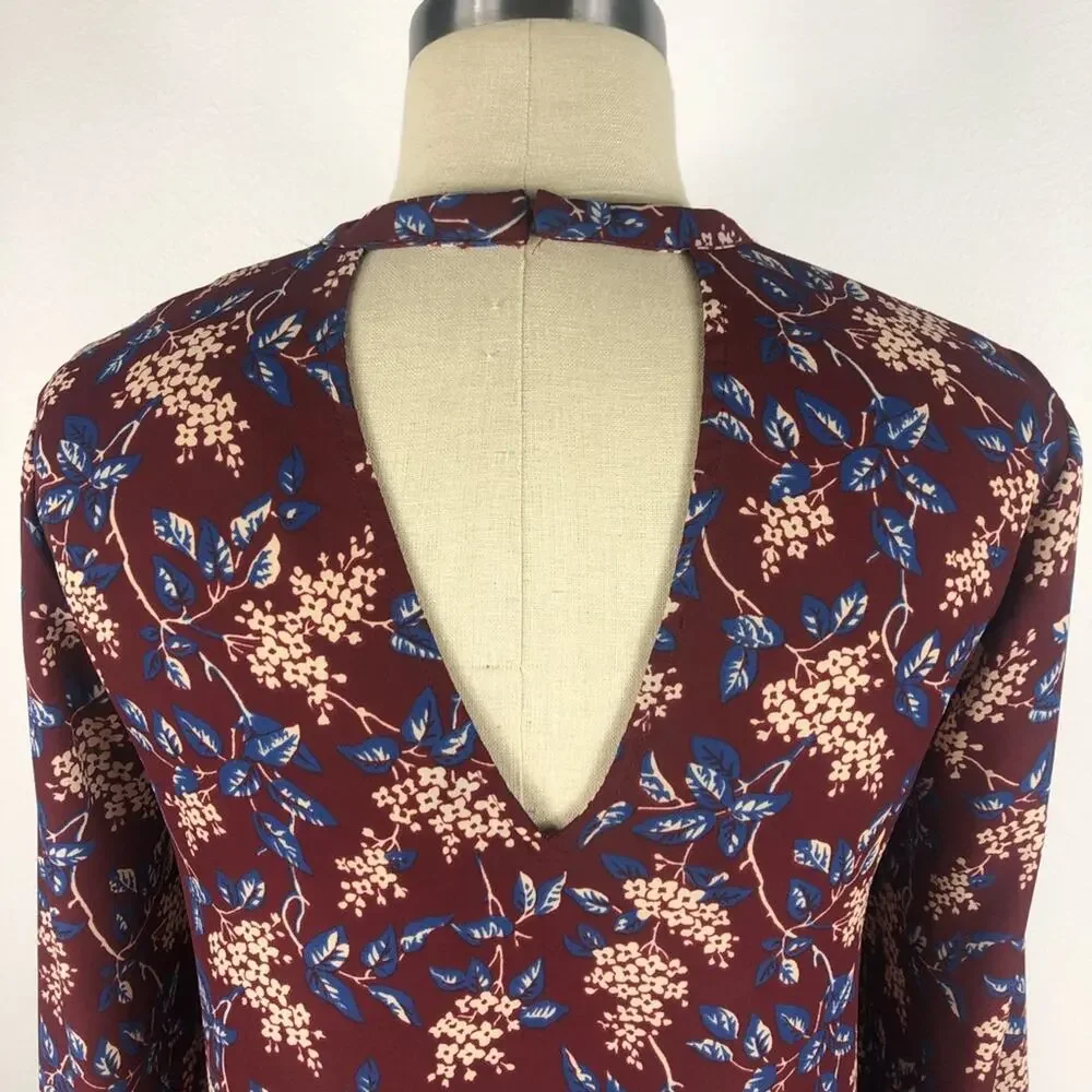 MADEWELL Bell-Sleeve Tie Top in‎ Antique Flora XS Purple Blue Floral Boho Light